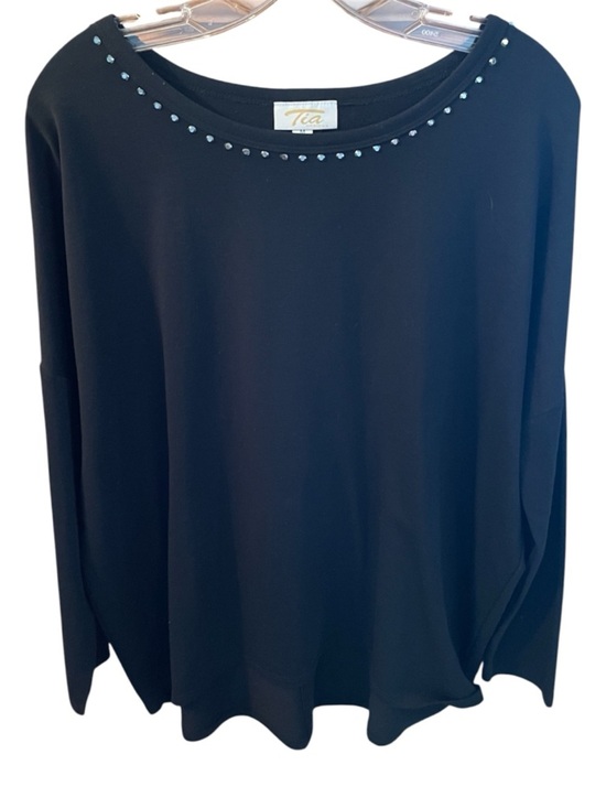 Tia Tops - Vintage Women’s Black Embellished Neckline & Back Keyhole Long-Sleeve Top Size M